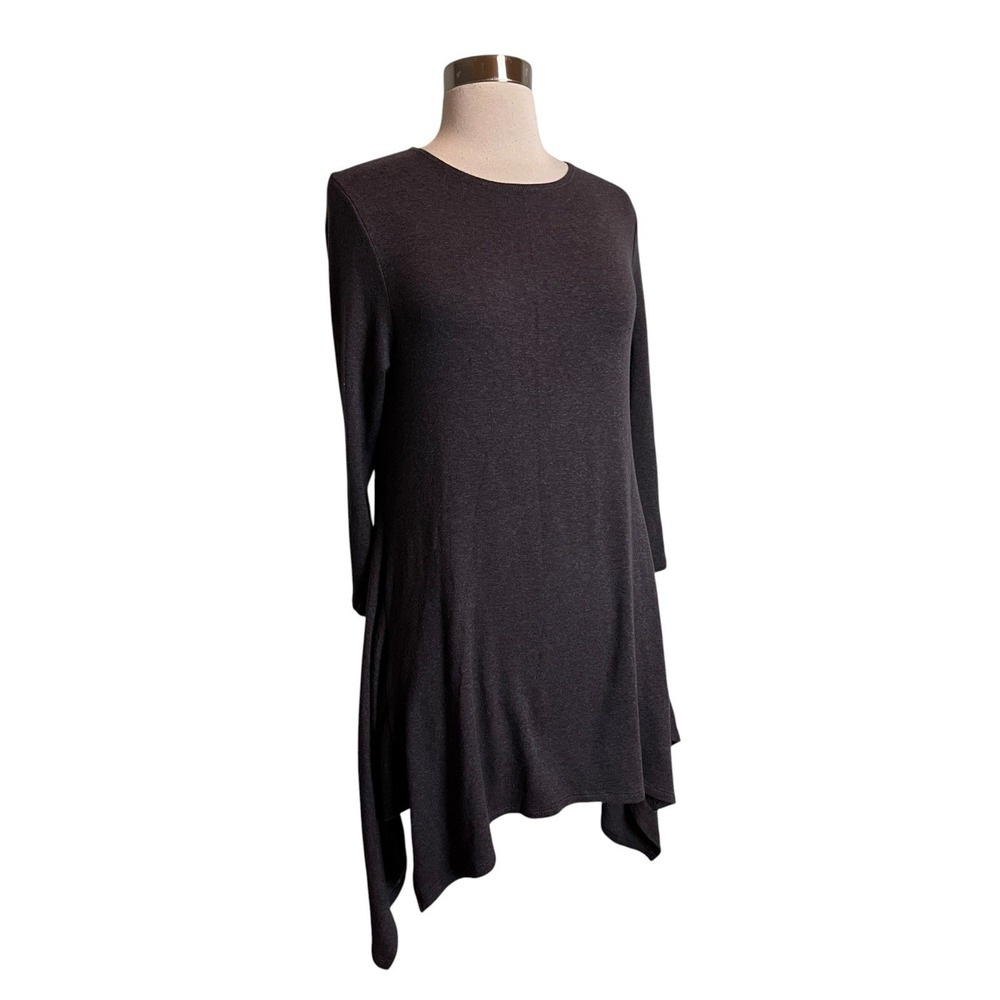 Lisa Bayne Velvet Velour Top Size Medium Dark Green Asymmetric Lagenlook Tunic